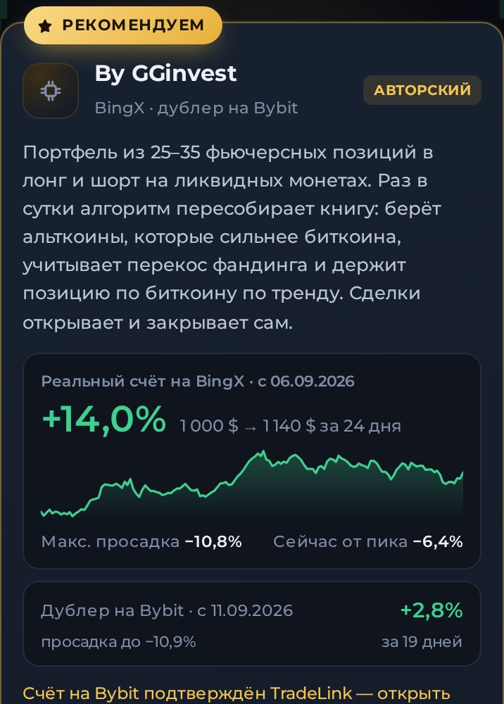 Алгоритм на реальном счёте